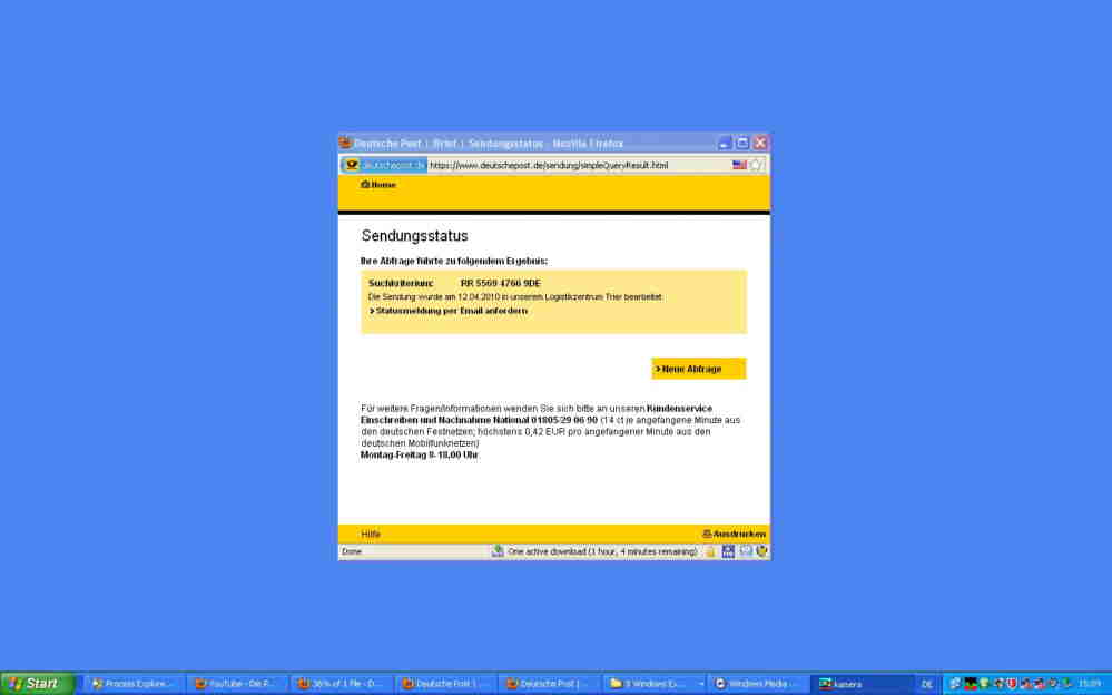 Abfrage Frau M bei Sendungsverfolgungsdienst Telekom