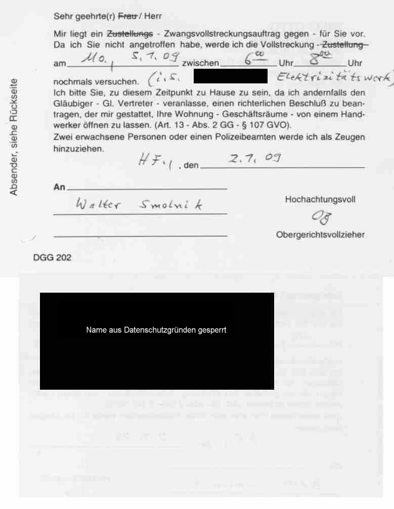 Benachrichtigung mit geschwärtzen Namen Benachrichtigung mit geschwärtzen Namen