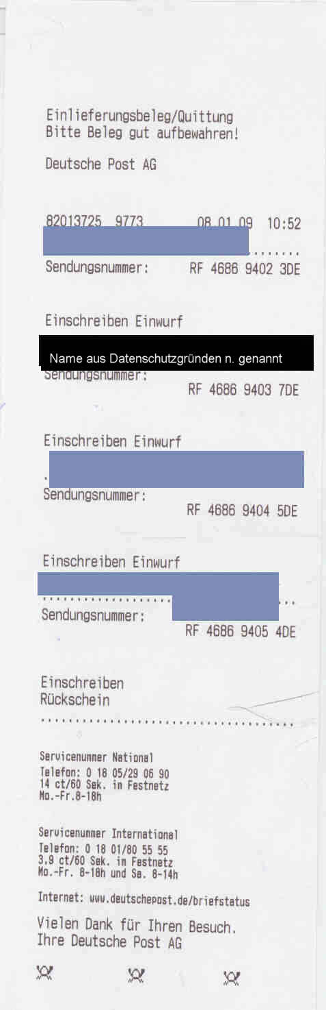 Einschreibebeleg an Obergerichtsvollzieher Namen geschwrzt03