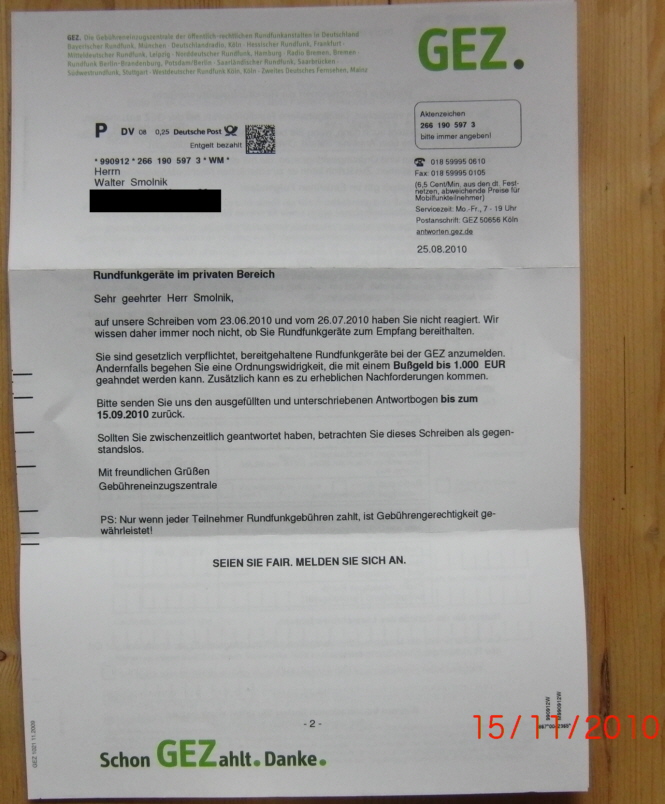 GEZ Forderung GEZ Forderung