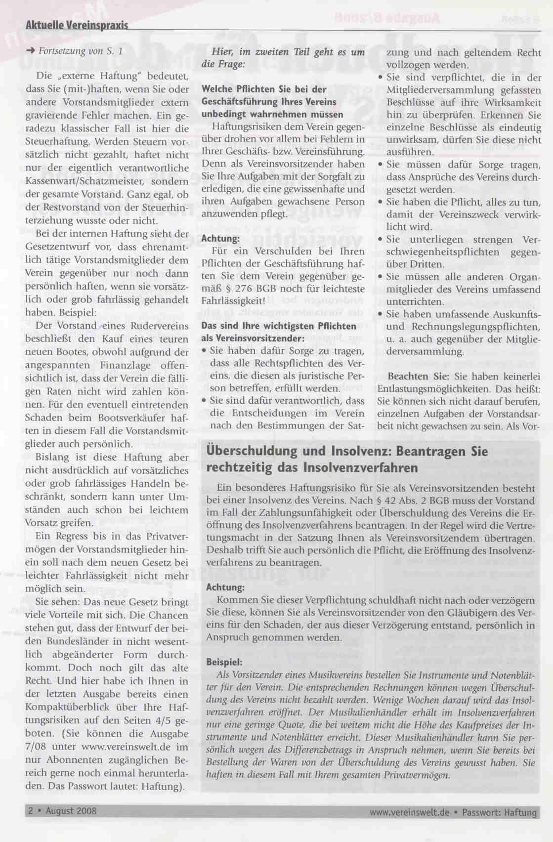 Haftung von Vereinsvorständen Seite 2 klein Haftung von Vereinsvorständen Seite 2 klein