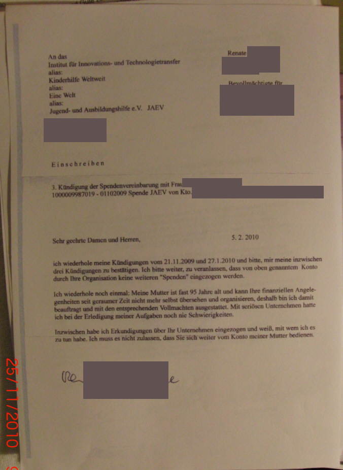 Schreiben von Frau Mantel