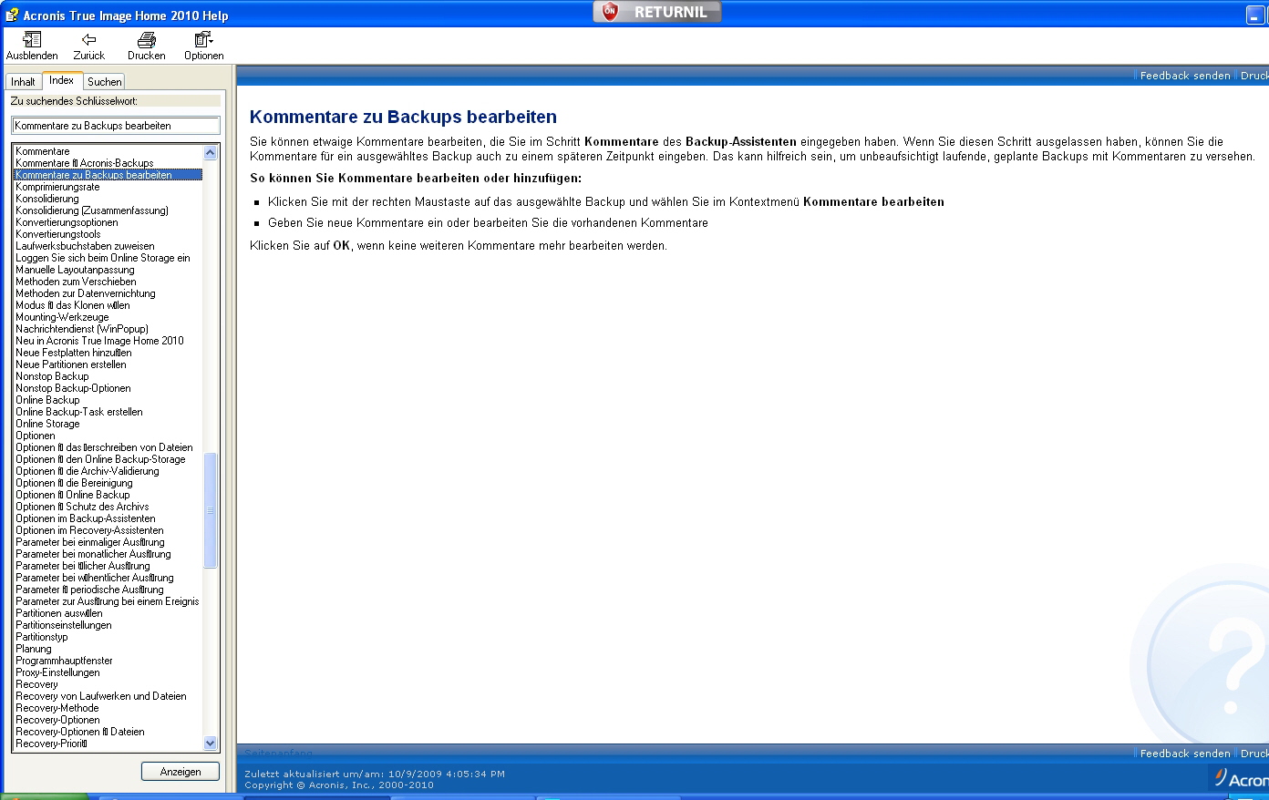 Screenshot aus Arconis Hilfe Bearbeitung Kommentare Screenshot aus Arconis Hilfe Bearbeitung Kommentare