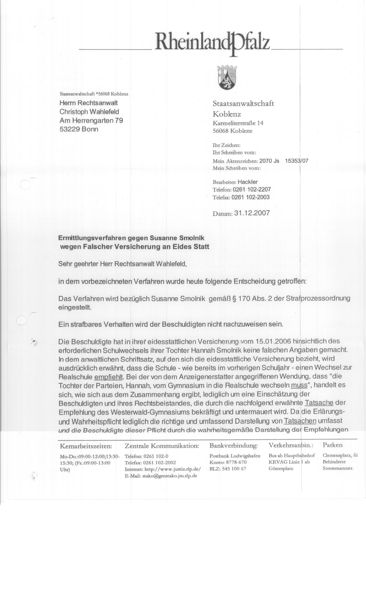 staatsanwaltschaft Koblenz Seite 1 staatsanwaltschaft Koblenz Seite 1